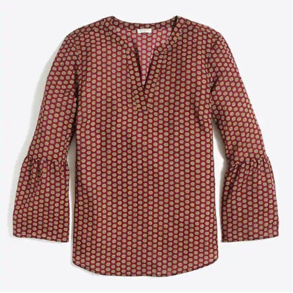 J. Crew Factory Printed Bell- Sleeve Top